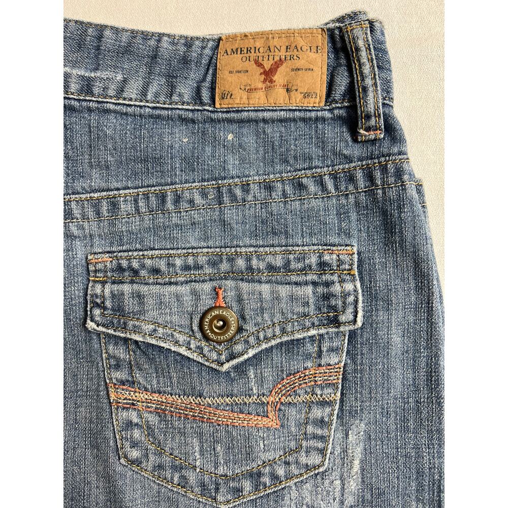 American Eagle Women's Jean Mini Skirt Size 4 100% Cotton Raw Hem Distressed - Picture 6 of 6